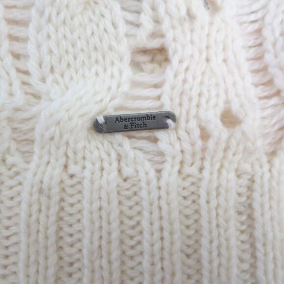 NEW Abercrombie Womens Open Stitch Knit V-Neck Sweater Size XS Top Shirt Cream - Picture 8 of 8